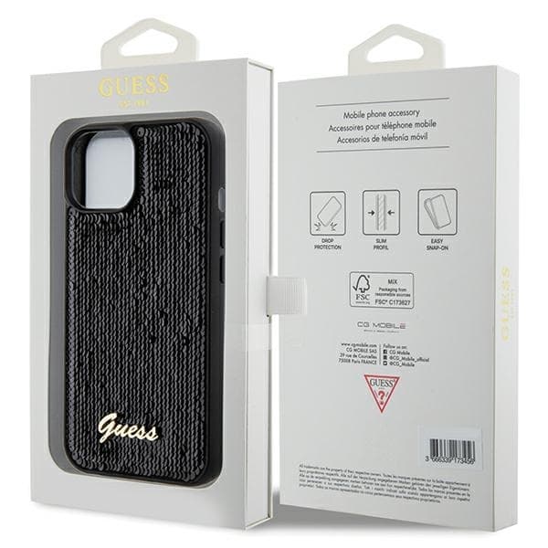 Guess iPhone 13/14/15 Skal Sequin Script Metall Svart Black
