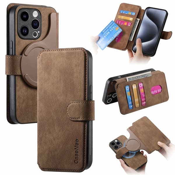 CASENEO MW-03 iPhone 13 Pro Max Plånboksfodral Konstläder - Brun