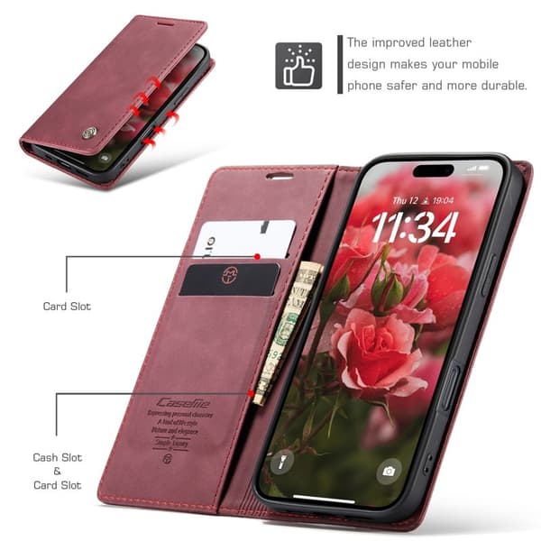CASEME 013 Case iPhone 17 Plånboksfodral Konstläder Ställ - Röd