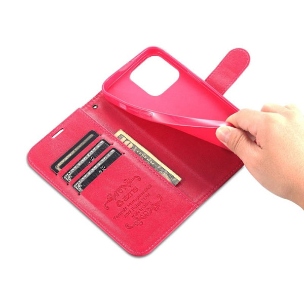 AZNS iPhone 14 Pro Max Plånboksfodral i Konstläder - Röd