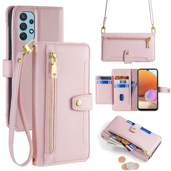 Galaxy A32 4G Plånboksfodral med Handledsrem Rosa