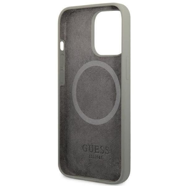 Guess iPhone 13 Pro Skal MagSafe Silicone Logo Plate - Grå