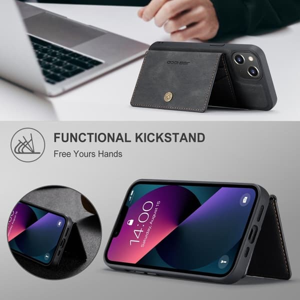 JEEHOOD iPhone 14 Plus Plånboksfodral 2-i-1 Konstläder TPU Svart