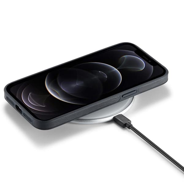 DG.MING Mobilskal till iPhone 12 Pro Max Logo View PU Läder Svart