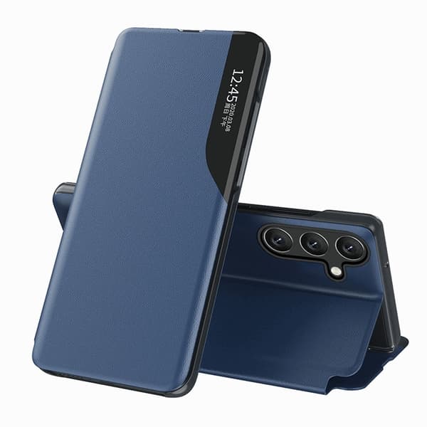 Galaxy S25 Plus Fodral Eco Läder View med Flap - Blå Blå