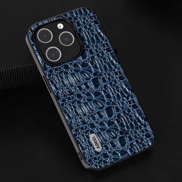 ABEEL Mobilskal till iPhone 15 Pro Max Äkta Läder + PC + TPU Blå