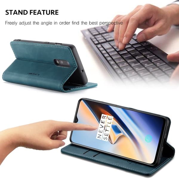 CASEME 013 Flip Konstläder Plånboksfodral för OnePlus 7 - Blå