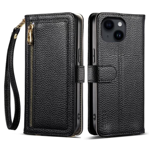 ESEBLE E11 för iPhone 14 / 13 Plånboksfodral Konstläder - Svart
