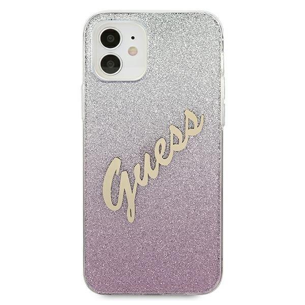 Guess Skal iPhone 12 Mini Glitter Gradient Script - Rosa Rosa