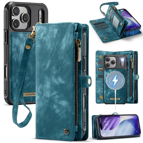 CASEME 008 iPhone 17 Pro Plånboksfodral i Konstläder med - Blå