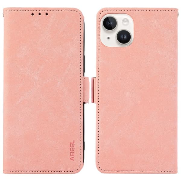 ABEEL Mobilskal till iPhone 14 Konstläder Stötskydd Med Magnetstängning - Rosa