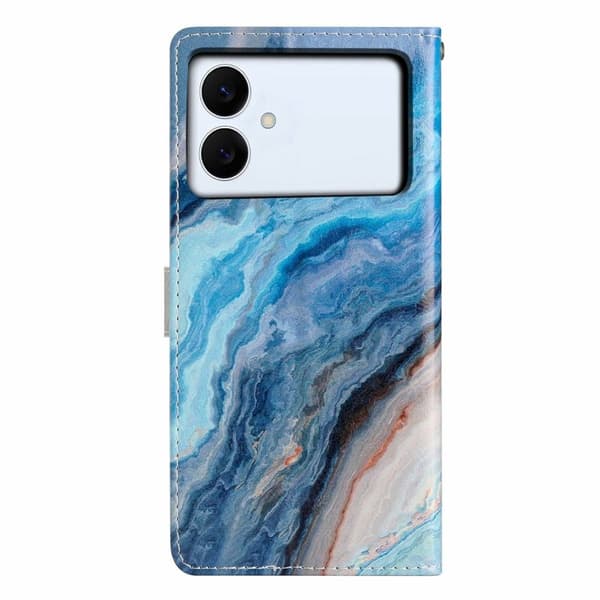 Samsung Galaxy S26 Edge Plånboksfodral Konstläder Mönstertryck Ställ Blå Marmor