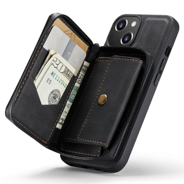 JEEHOOD Shockproof Case iPhone 14 Plus Konstläder Plånboksfodral Svart