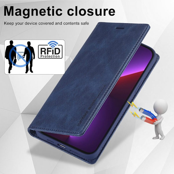 LC.IMEEKE iPhone 13 Pro Plånboksfodral - RFID Blocking - Konstläder - Blå