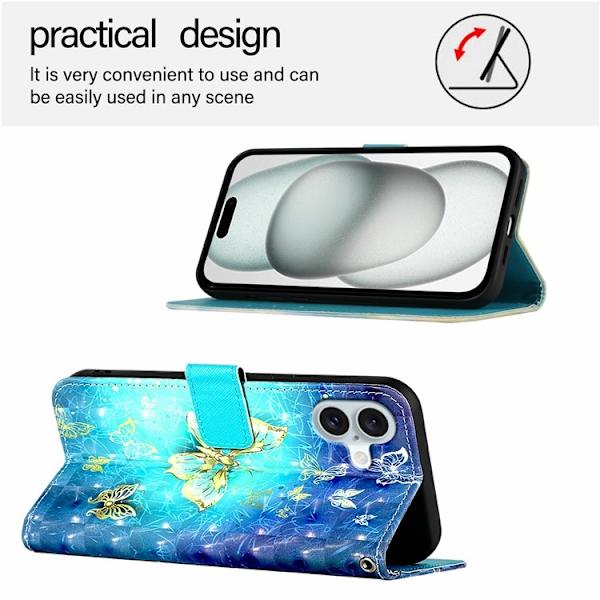 iPhone 16 Plånboksfodral Printing Pattern Med Rem Blå