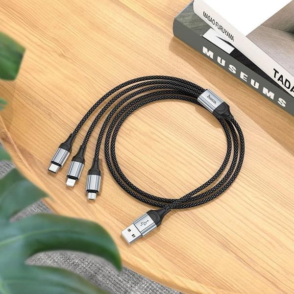 Hoco 3in1 USB-A till Lightning, USB-C, Micro-USB Kabel 2.4A 1m X102 - Svart Svart
