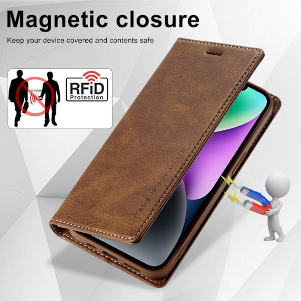 LC.IMEEKE iPhone 15 Plånboksfodral i Konstläder - RFID-blockerande - Brun