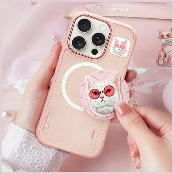 Nimmy Mobilskal till iPhone 16 Pro Max MagSafe Glasses Cool Cat - Rosa Rosa