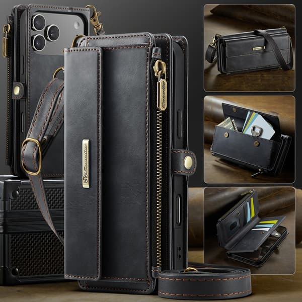 CASEME iPhone 17 Pro Max Plånboksfodral Zipper RFID C39 Svart