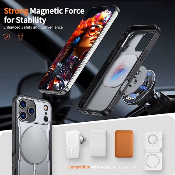 Mobilskal till iPhone 17 Pro Max MagSafe TPU+PC Kickstand - Grå Grå
