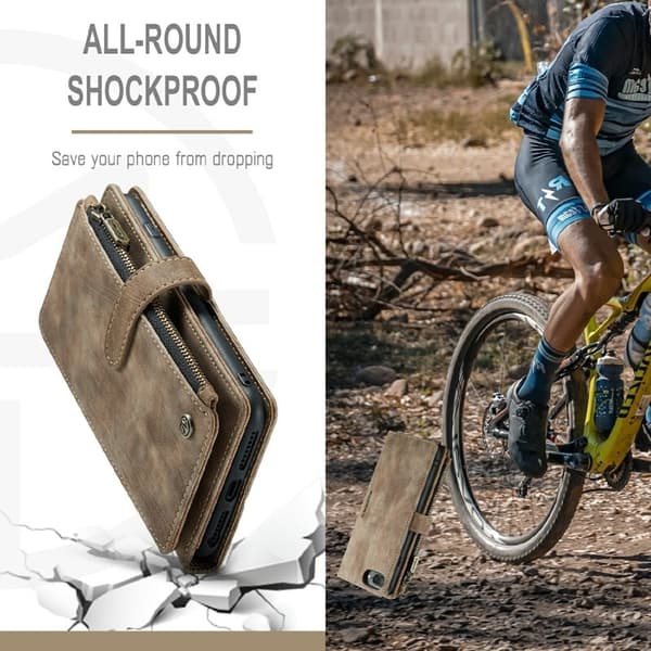 CASEME Konstläder Plånboksfodral för iPhone 6/7/8 Plus med rem - Brun