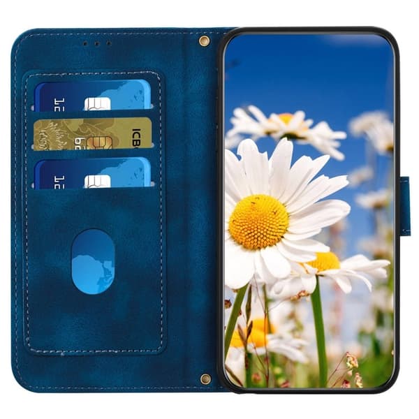 Samsung Galaxy A55 5G Plånboksfodral Konstläder Blommönster - Blå