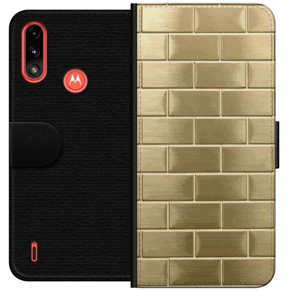 Plånboksfodral till Motorola Moto E7 Power med Gyllene Murstenar