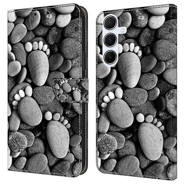 Galaxy A17 5G Plånboksfodral Pattern Printing - Stone Footprints Svart