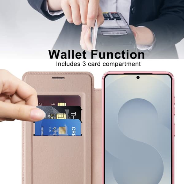 Mobilskal för Samsung Galaxy S26 Magnetiskt Konstläder RFID - Rosa