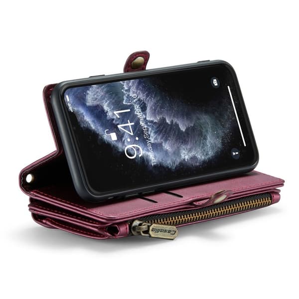 CASEME Plånboksfodral Konstläder till iPhone 11 Pro - Vinröd