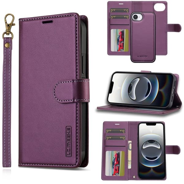LC.IMEEKE L2 Series iPhone 16e Plånboksfodral Konstläder - Lila
