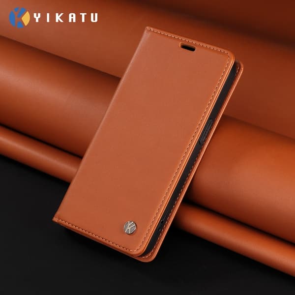 YIKATU OnePlus 15 5G Plånboksfodral Closure Konstläder Brun