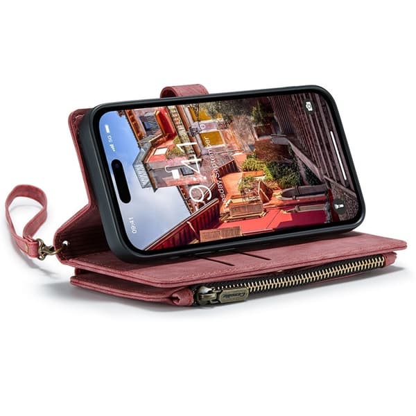 CASEME iPhone 15 Pro Plånboksfodral C30 Zipper - Röd Röd