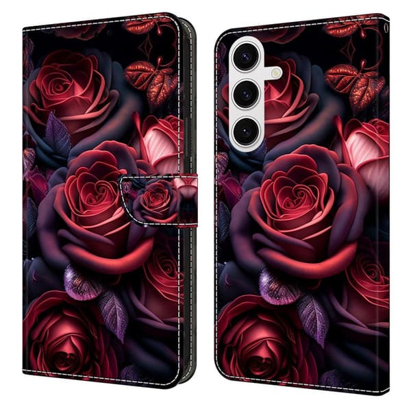 Plånboksfodral för Samsung Galaxy S26 Plus Mönstertryck Ställ - Svart Ros