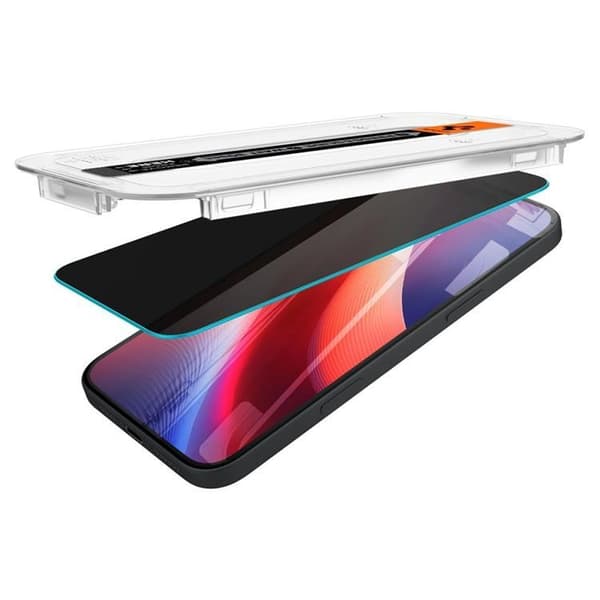 [2-Pack] Spigen iPhone 15 Hærdet Glas Skærmbeskytter Privacy Black