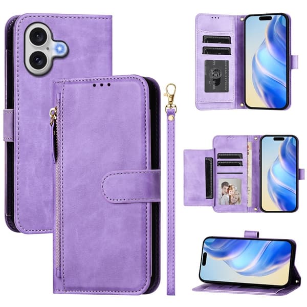 iPhone 17 Plånboksfodral Zipper Pocket Läder - Lila Lila