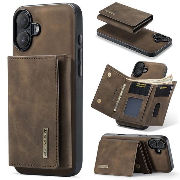 DG.MING M1 Series Mobilskal till iPhone 16 Plus Kickstand Brun
