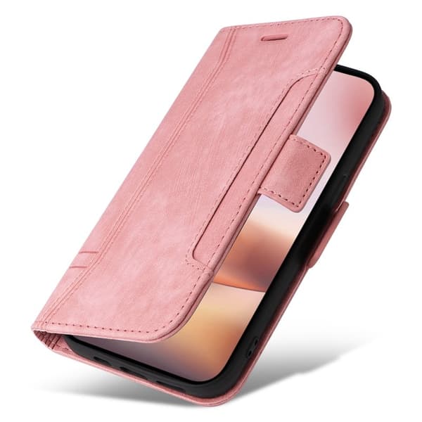 BETOPNICE 001 iPhone 16 Plus Plånboksfodral Ställ Card Slots Konstläder - Rosa