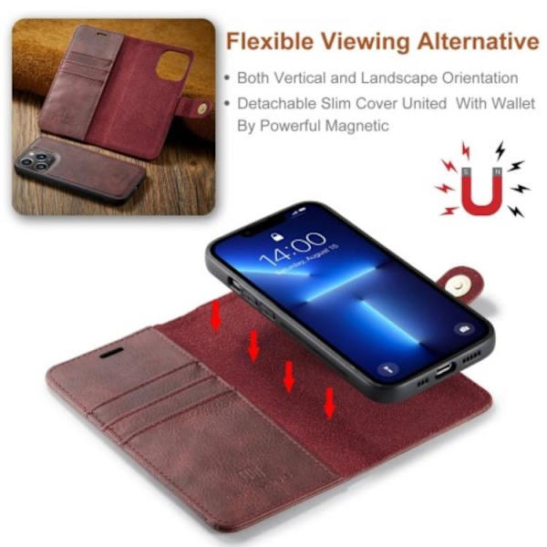 DG.MING iPhone 14 Pro Max Plånboksfodral Split Detachable Flip - Röd Röd