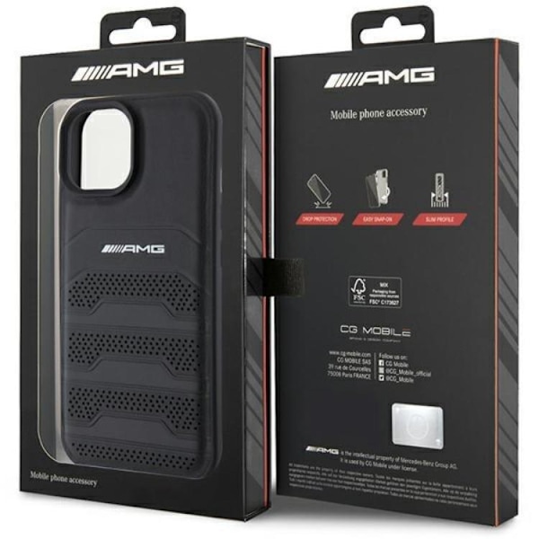 AMG iPhone 15 Plus Mobilskal Læder Debossed Lines - Sort Black