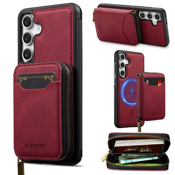 LC.IMEEKE L6 för Samsung Galaxy S25 Plånboksfodral - Röd Konstläder