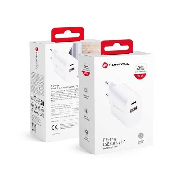 Forcell Snabbladdare 35W 1xUSB-C 1xUSB-A PD QC4.0 3A F-Energy - Vit Vit