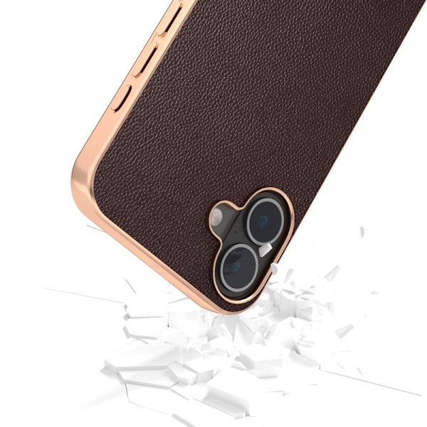 ABEEL Mobilskal till iPhone 16 Electroplating Äkta Läder PC - Brun