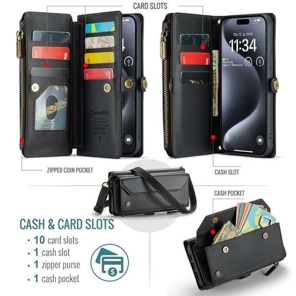 CASEME Plånboksfodral Konstläder till iPhone 15 Pro Max - Svart