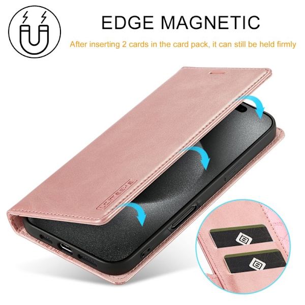 LC.IMEEKE iPhone 16 Pro Plånboksfodral Konstläder- Roséguld