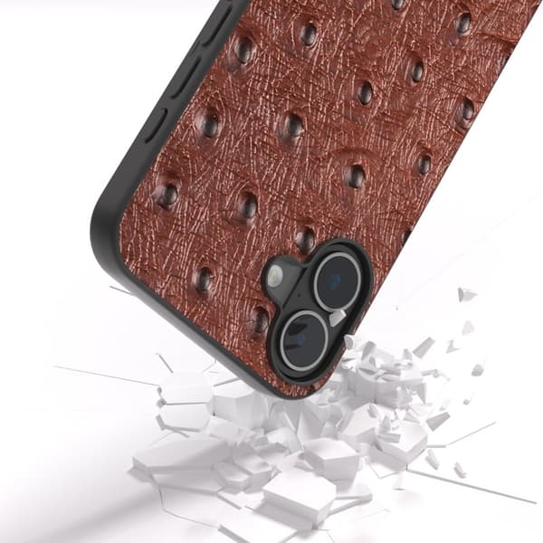 ABEEL Mobilskal till iPhone 16 Plus Ostrich Textur Äkta Läder Brun
