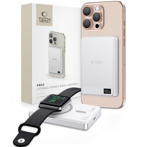 Tech-Protect Powerbank Magsafe 5000mAh LifeMag - Sølv Silver