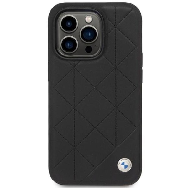 BMW iPhone 14 Pro matkapuhelimen suojakuori, nahkainen tikattu - musta