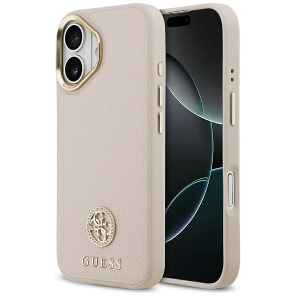 Guess Mobilskal till iPhone 17 Magsafe Grained Strass Logo - Rosa Rosa