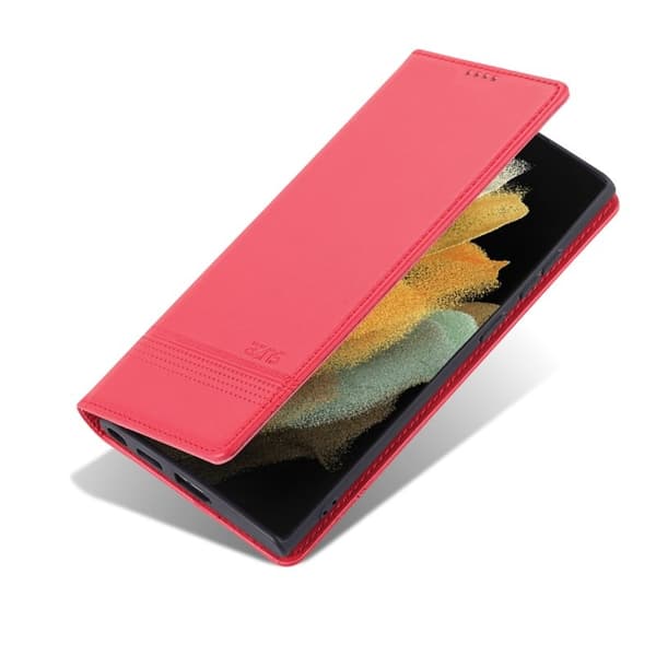AZNS Samsung Galaxy S22 Ultra Plånboksfodral Konstläder - Röd